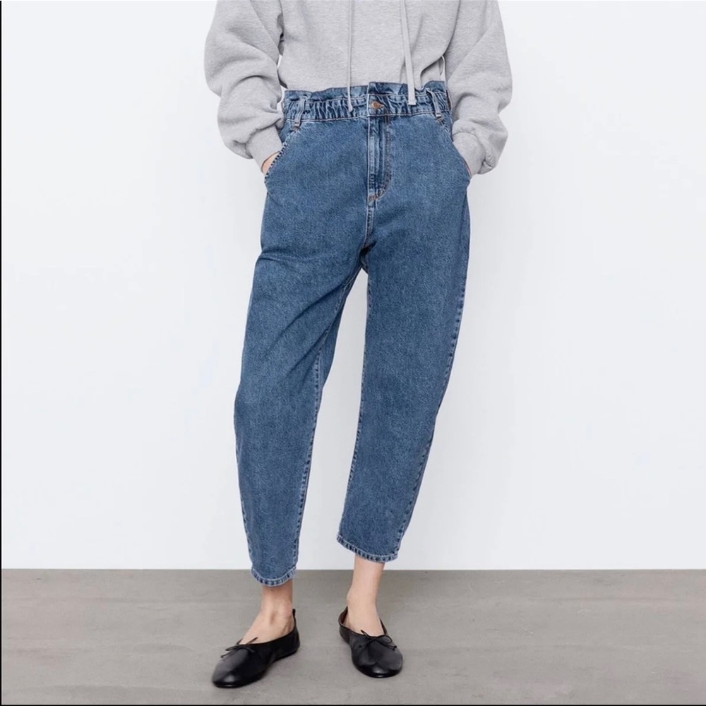 Zara paperbag baggy pants-blue